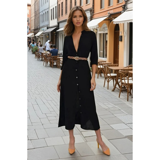 Pasaklı Giyim Kadın %100 Viskon Tam Boy Gömlek Elbise -1490363 Siyah
