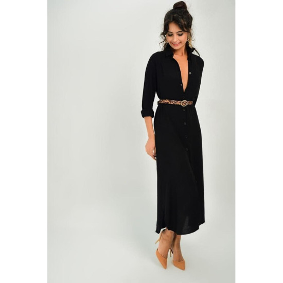 Pasaklı Giyim Kadın %100 Viskon Tam Boy Gömlek Elbise -1490363 Siyah