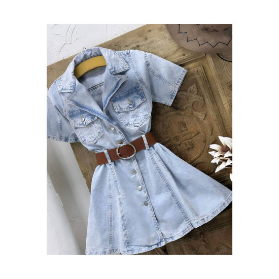 Pasaklı Giyim Kadın Mini Kot Elbise KT- Açık Mavi