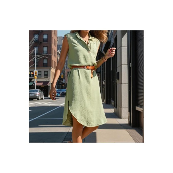 Pasaklı Giyim Kadın Derin Yırtmaçlı Elbise Haki