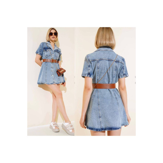 Pasaklı Giyim Kadın Mini Kot Elbise KT- Açık Mavi