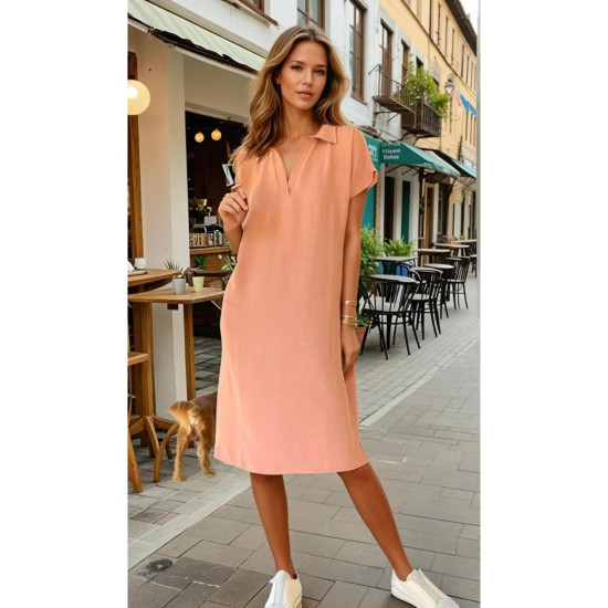Pasaklı Giyim Kadın Polo Yaka Elbise Pudra