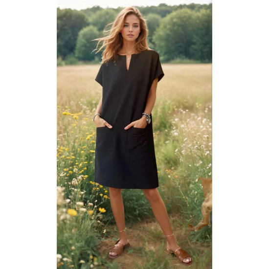 Pasaklı Giyim Kadın Özel Doku Giy Çık Midi Elbise Siyah