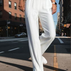 Pasaklı Giyim Kadın Keten Dokulu Pantolon 2933330 Beyaz