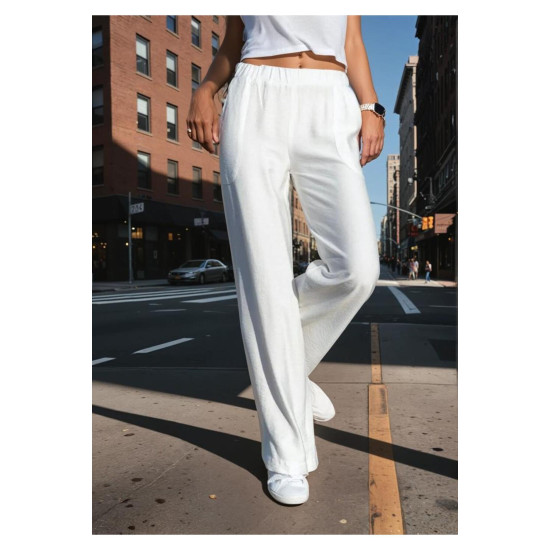 Pasaklı Giyim Kadın Keten Dokulu Pantolon Beyaz