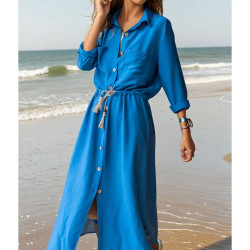 Pasaklı Giyim Kadın Hasır Kemerli Gömlek Elbise 2837451 İndigo