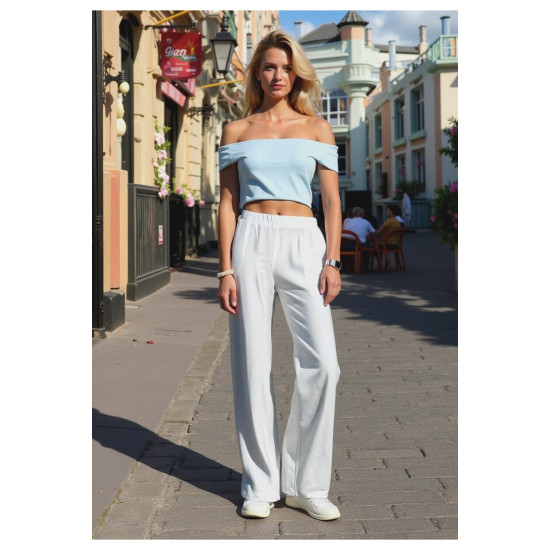 Pasaklı Giyim Kadın Keten Dokulu Pantolon Beyaz