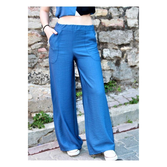 Pasaklı Giyim Kadın Keten Dokulu Pantolon İndigo