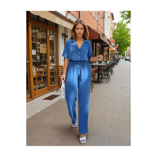 Pasaklı Giyim Kadın Beli Büzgülü Tulum İndigo