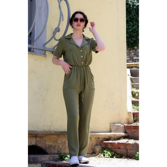 Pasaklı Giyim Kadın Beli Büzgülü Tulum Haki