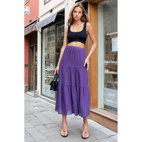Pasaklı Giyim Kadın İki Katlı Şifon Etek Mor