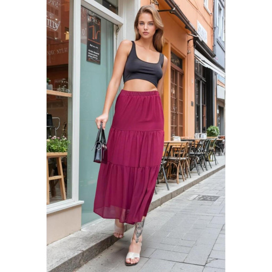 Pasaklı Giyim Kadın İki Katlı Şifon Etek Bordo