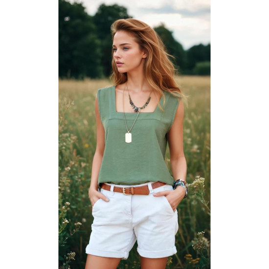 Pasaklı Giyim Kadın Kalın Askılı Bluz Haki