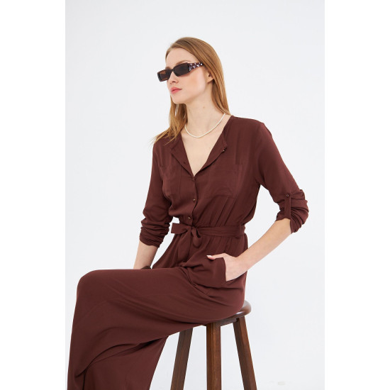 Pasaklı Giyim Kadın Viskon Tulum Kahverengi