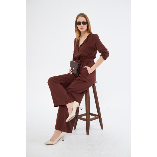 Pasaklı Giyim Kadın Viskon Tulum Kahverengi