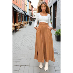 Pasaklı Giyim Kadın Beli Lastikli A Kesim Salaş Uzun Yüksek Bel Kupra Etek 3676308 Taba