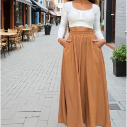 Pasaklı Giyim Kadın Beli Lastikli A Kesim Salaş Uzun Yüksek Bel Kupra Etek 3676308 Taba