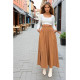 Pasaklı Giyim Kadın Beli Lastikli A Kesim Salaş Uzun Yüksek Bel Kupra Etek Taba