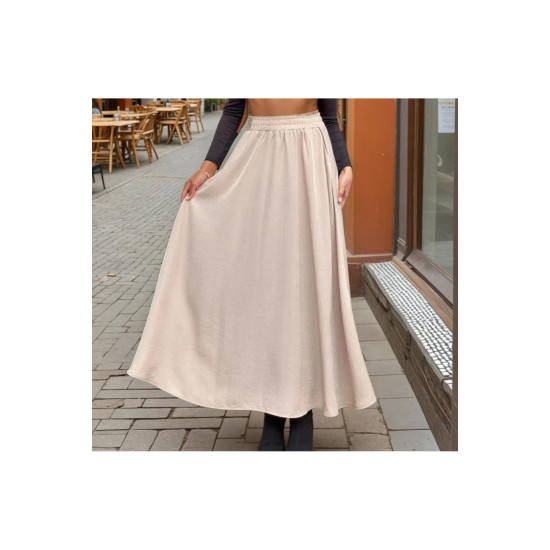 Pasaklı Giyim Kadın Beli Lastikli A Kesim Salaş Uzun Yüksek Bel Kupra Etek Taba