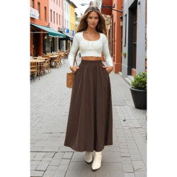 Pasaklı Giyim Kadın Beli Lastikli A Kesim Salaş Uzun Yüksek Bel Kupra Etek 3676308 Kahverengi