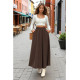 Pasaklı Giyim Kadın Beli Lastikli A Kesim Salaş Uzun Yüksek Bel Kupra Etek Kahverengi