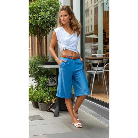 Pasaklı Giyim Kadın Duble Paça Bermuda Şort İndigo