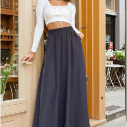 Pasaklı Giyim Kadın Beli Lastikli A Kesim Salaş Uzun Yüksek Bel Kupra Etek 3676308 Siyah