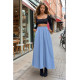 Pasaklı Giyim Kadın Beli Lastikli A Kesim Salaş Uzun Yüksek Bel Kupra Etek Mavi