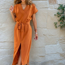 Pasaklı Giyim Kadın Yırtmaçlı Elbise 3221420 Kiremit