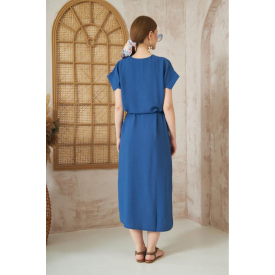 Pasaklı Giyim Kadın Yırtmaçlı Elbise İndigo