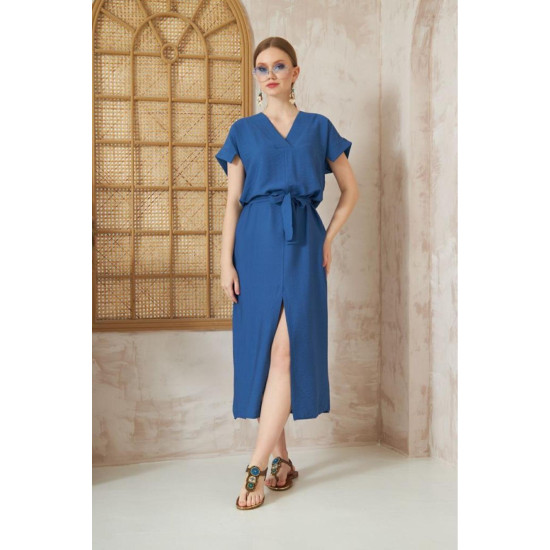 Pasaklı Giyim Kadın Yırtmaçlı Elbise İndigo