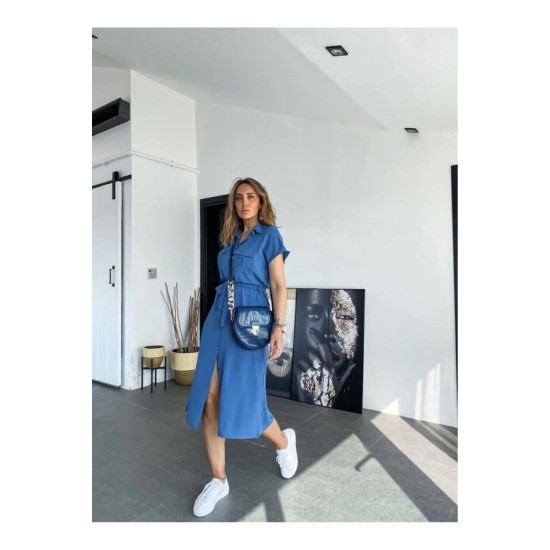 Pasaklı Giyim Kadın Safari Elbise İndigo