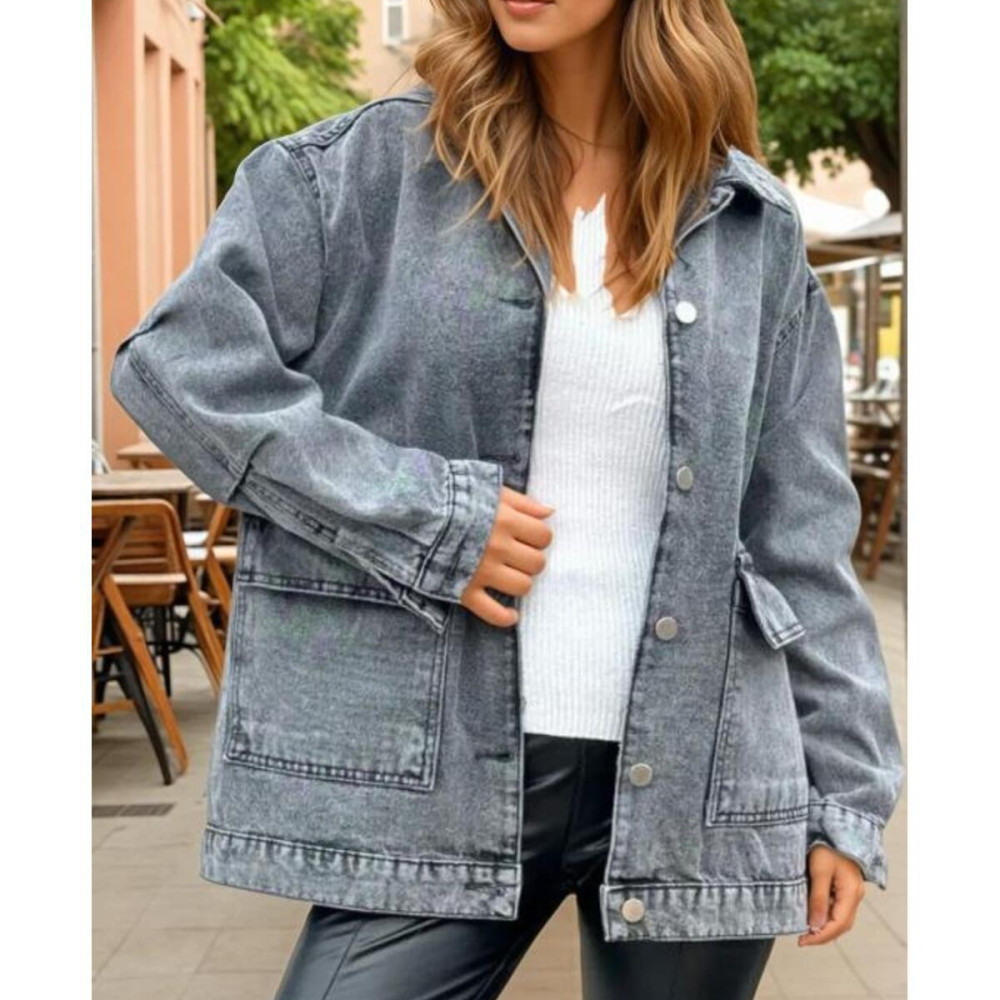 Pasaklı Giyim Oversize Kot Ceket KT001484 Gri