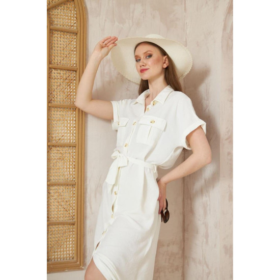 Pasaklı Giyim Kadın Safari Elbise Beyaz