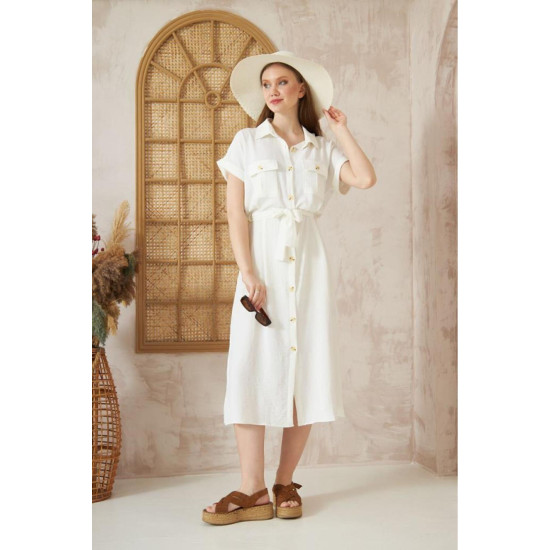 Pasaklı Giyim Kadın Safari Elbise Beyaz