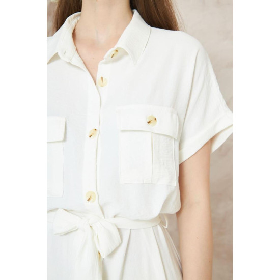 Pasaklı Giyim Kadın Safari Elbise Beyaz