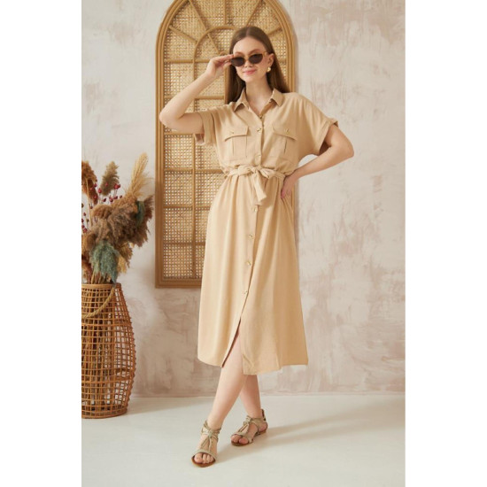Pasaklı Giyim Kadın Safari Elbise Bej