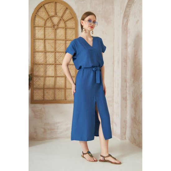 Pasaklı Giyim Kadın Yırtmaçlı Elbise İndigo