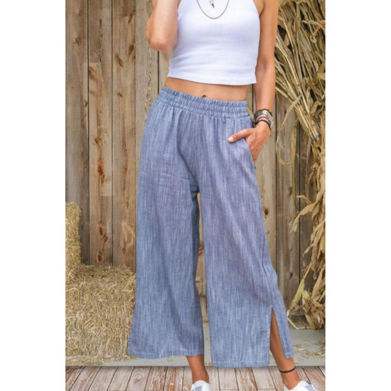 Pasaklı Giyim Kadın Keten Kapri Pantolon Lacivert