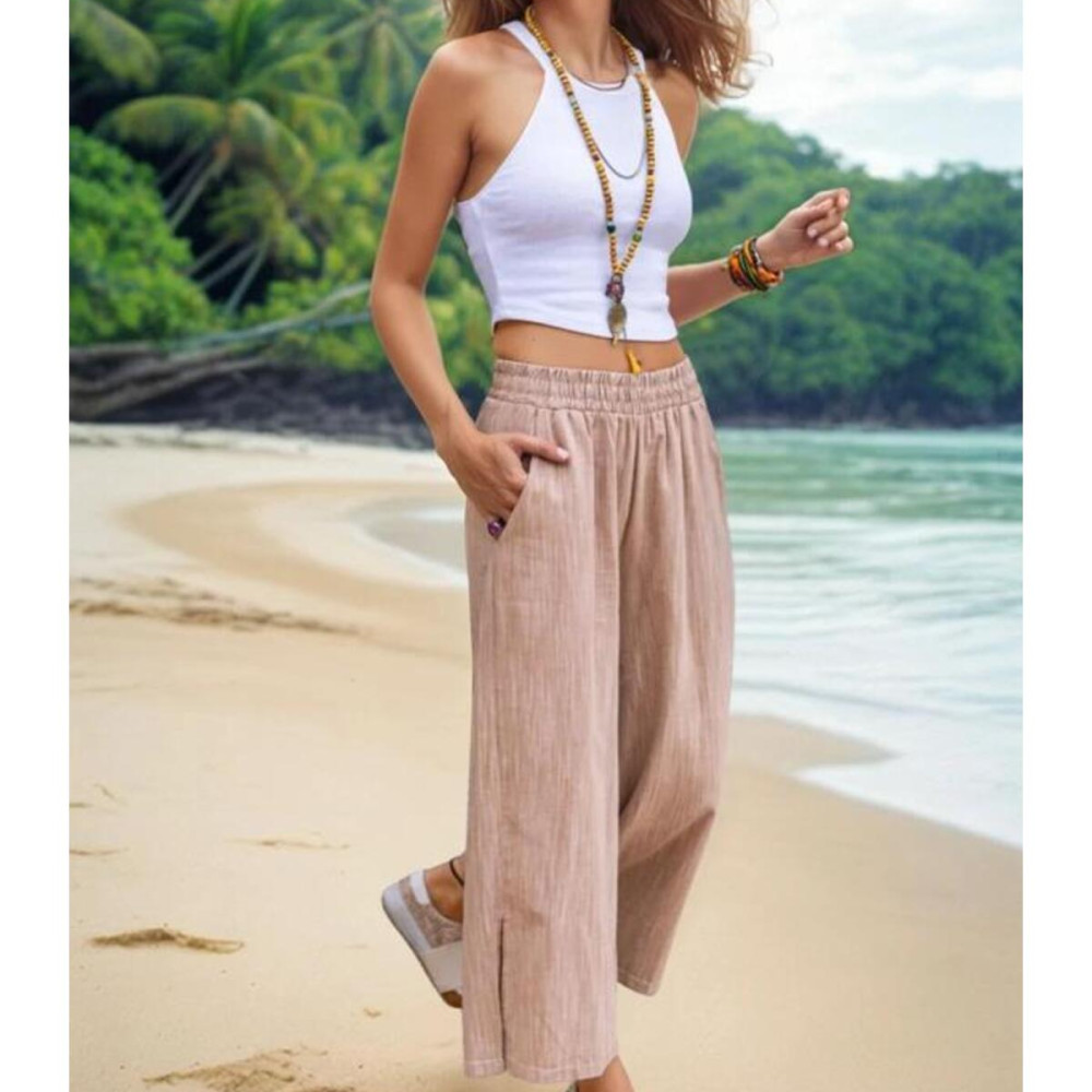 Pasaklı Giyim Kadın Keten Kapri Pantolon 3404209 Camel