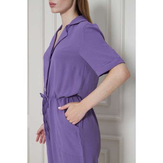 Pasaklı Giyim Kadın Beli Büzgülü Tulum Lila