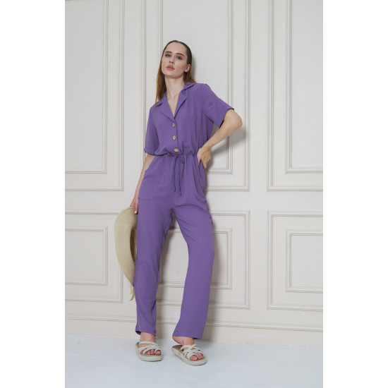 Pasaklı Giyim Kadın Beli Büzgülü Tulum Lila