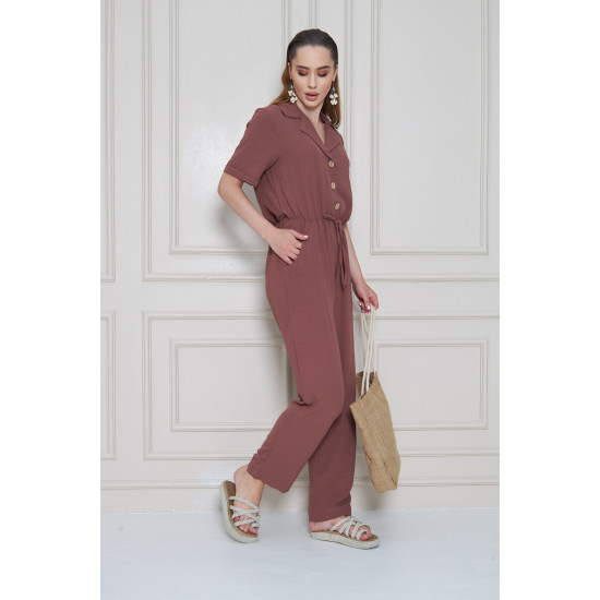 Pasaklı Giyim Kadın Beli Büzgülü Tulum Gül Kurusu