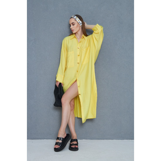 Pasaklı Giyim Kadın Oversize Yarasa Kol Tesettüre Uygun Gömlek Elbise-Tesettür Tunik Sarı