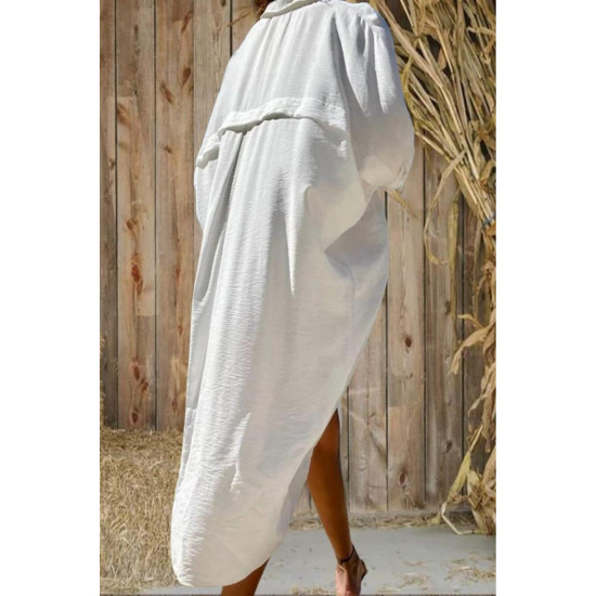 Pasaklı Giyim Kadın Oversize Yarasa Kol Tesettüre Uygun Gömlek Elbise-Tesettür Tunik Ekru