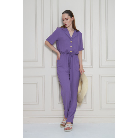 Pasaklı Giyim Kadın Beli Büzgülü Tulum Lila