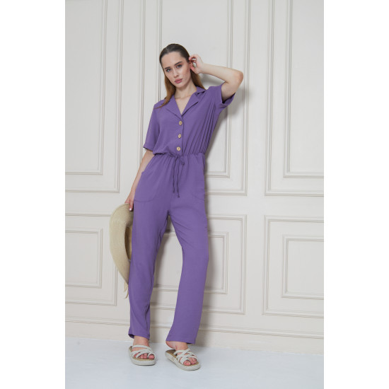 Pasaklı Giyim Kadın Beli Büzgülü Tulum Lila