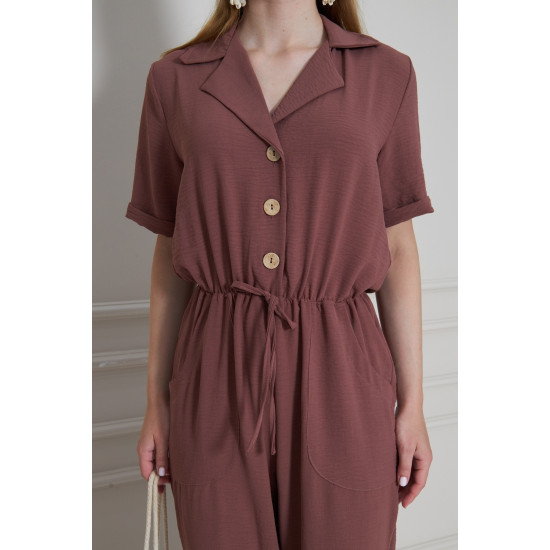 Pasaklı Giyim Kadın Beli Büzgülü Tulum Gül Kurusu