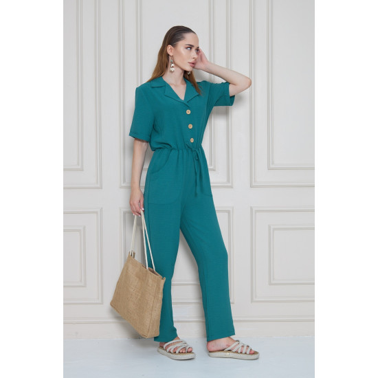 Pasaklı Giyim Kadın Beli Büzgülü Tulum Petrol