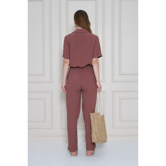 Pasaklı Giyim Kadın Beli Büzgülü Tulum Gül Kurusu